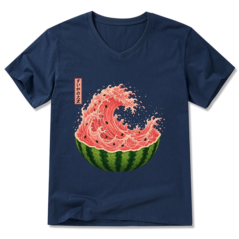 Tokyo-Tiger Watermelon Wave Summer Ukiyo Art V-Neck Classic T-Shirt