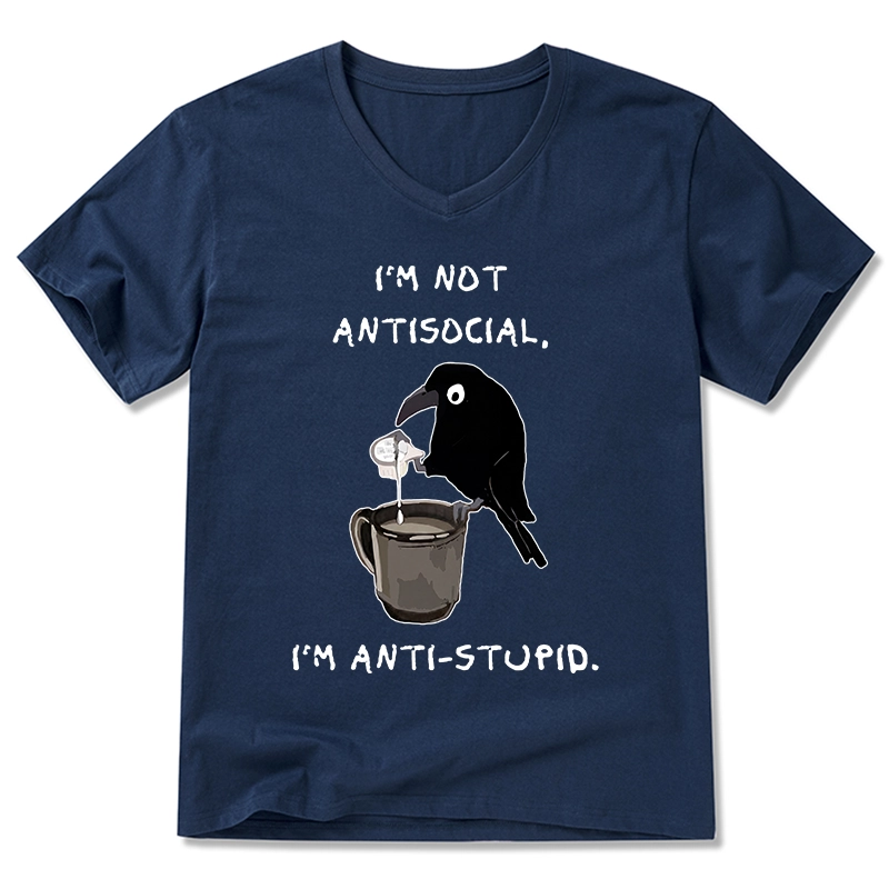 Tokyo-Tiger Cool Crow Sips Calm Coffee Alone V-Neck Classic T-Shirt