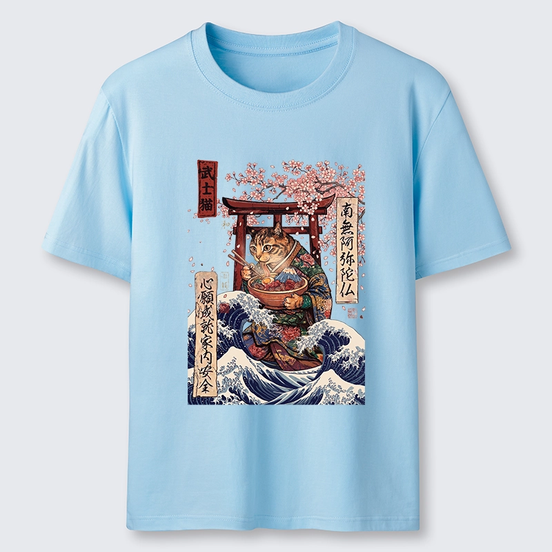 Tokyo-Tiger Samurai Cat Eating Noodles Wave Scene Classic T-Shirt