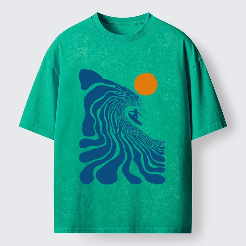 Tokyo-Tiger Retro Wave Surfer Guy Washed T-Shirt