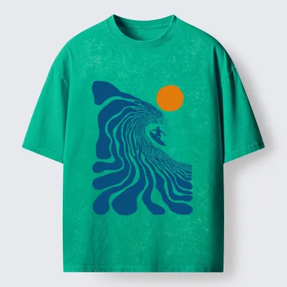 Tokyo-Tiger Retro Wave Surfer Guy Washed T-Shirt