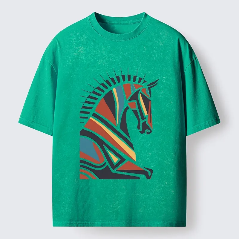 Tokyo-Tiger Geometric Color Horse Washed T-Shirt