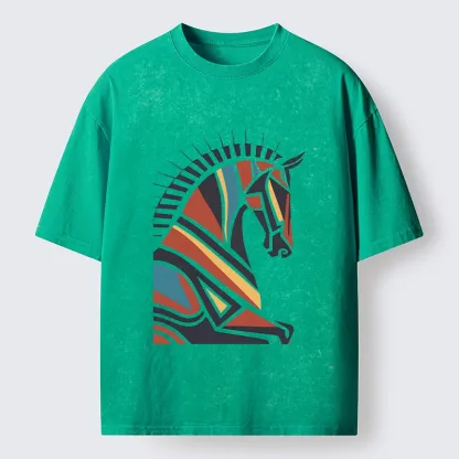 Tokyo-Tiger Geometric Color Horse Washed T-Shirt