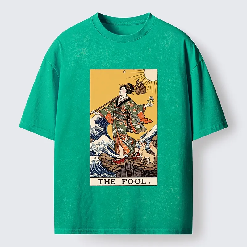 Tokyo-Tiger Ukiyo E Fool Tarot Washed T-Shirt