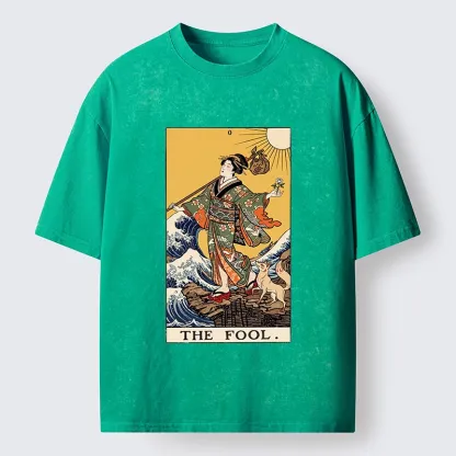 Tokyo-Tiger Ukiyo E Fool Tarot Washed T-Shirt