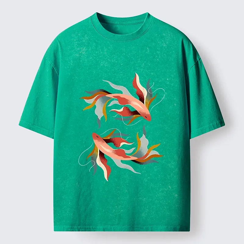 Tokyo-Tiger Twin Color Koi Fish Washed T-Shirt