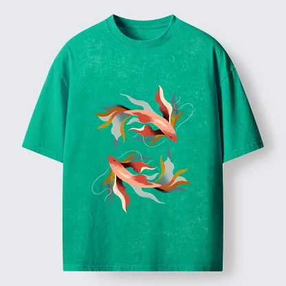 Tokyo-Tiger Twin Color Koi Fish Washed T-Shirt