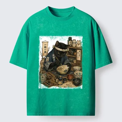 Tokyo-Tiger One Time Meeting Cat Art Washed T-Shirt