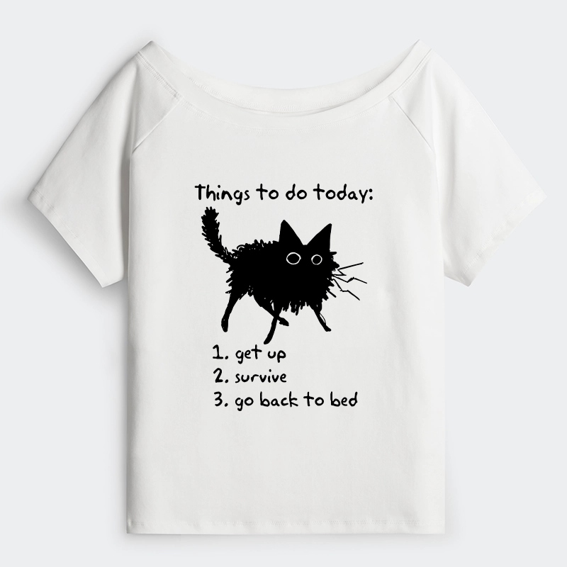 Tokyo-Tiger Lazy Cat Survive Day Funny Meme Off Shoulder T-Shirt