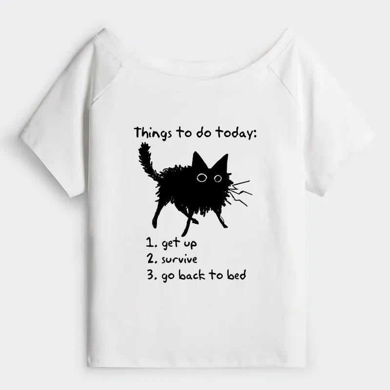 Tokyo-Tiger Lazy Cat Survive Day Funny Meme Off Shoulder T-Shirt Sale