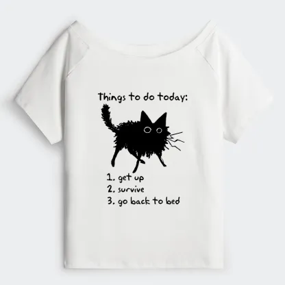 Tokyo-Tiger Lazy Cat Survive Day Funny Meme Off Shoulder T-Shirt