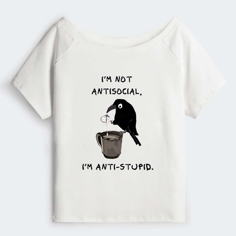 Tokyo-Tiger Cool Crow Sips Calm Coffee Alone Off Shoulder T-Shirt