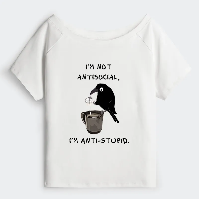 Tokyo-Tiger Cool Crow Sips Calm Coffee Alone Off Shoulder T-Shirt
