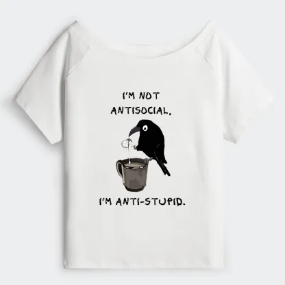 Tokyo-Tiger Cool Crow Sips Calm Coffee Alone Off Shoulder T-Shirt