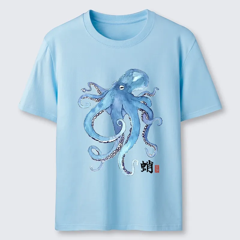 Tokyo-Tiger Watercolor Blue Octopus Classic T-Shirt