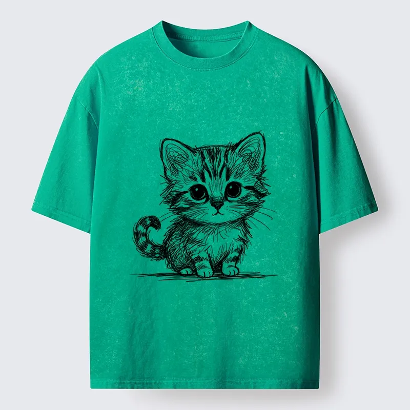 Tokyo-Tiger Black Ink Baby Cat Washed T-Shirt