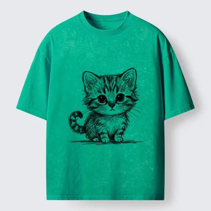 Tokyo-Tiger Black Ink Baby Cat Washed T-Shirt