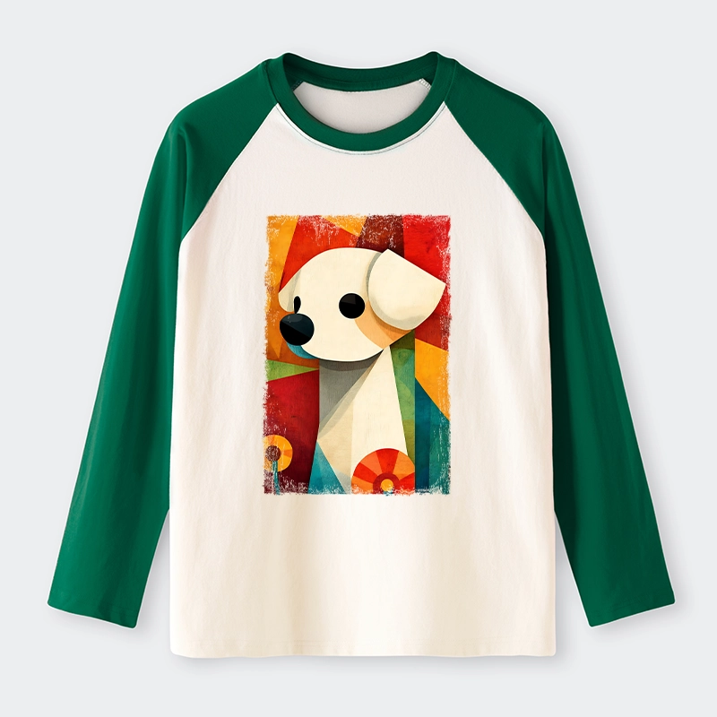Tokyo-Tiger Retro Abstract Color Block Puppy Art Raglan Long Sleeve T-shirt