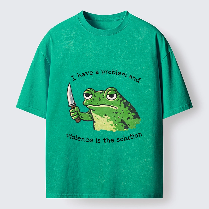 Tokyo-Tiger Funny Meme Knife Frog Washed T-Shirt