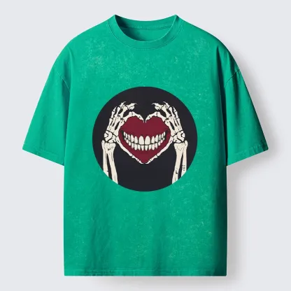 Tokyo-Tiger Skull Hand Love Sign Washed T-Shirt