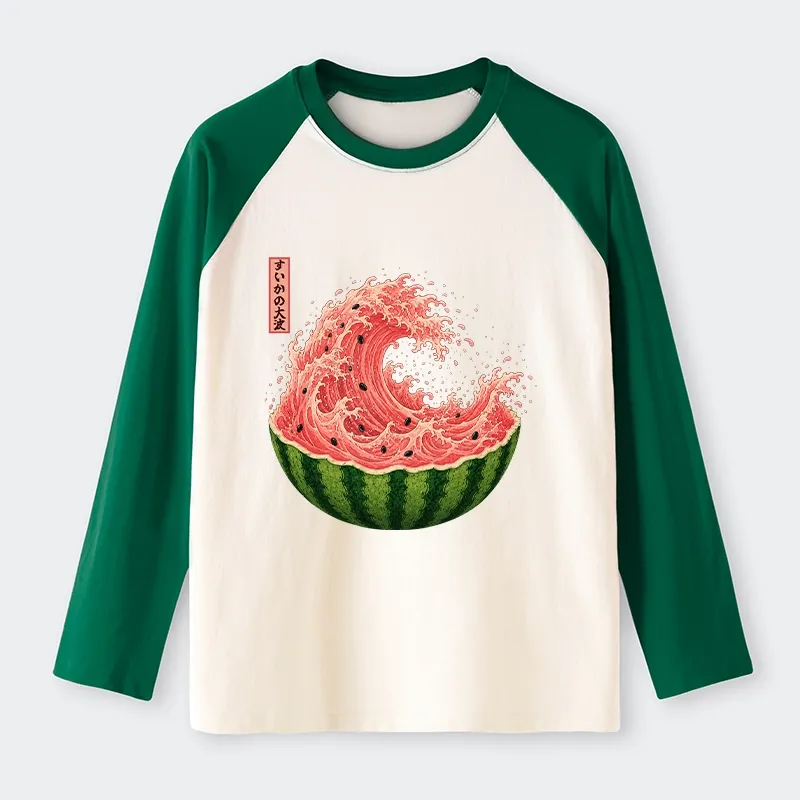 Tokyo-Tiger Watermelon Wave Summer Ukiyo Art Raglan Long Sleeve T-shirt