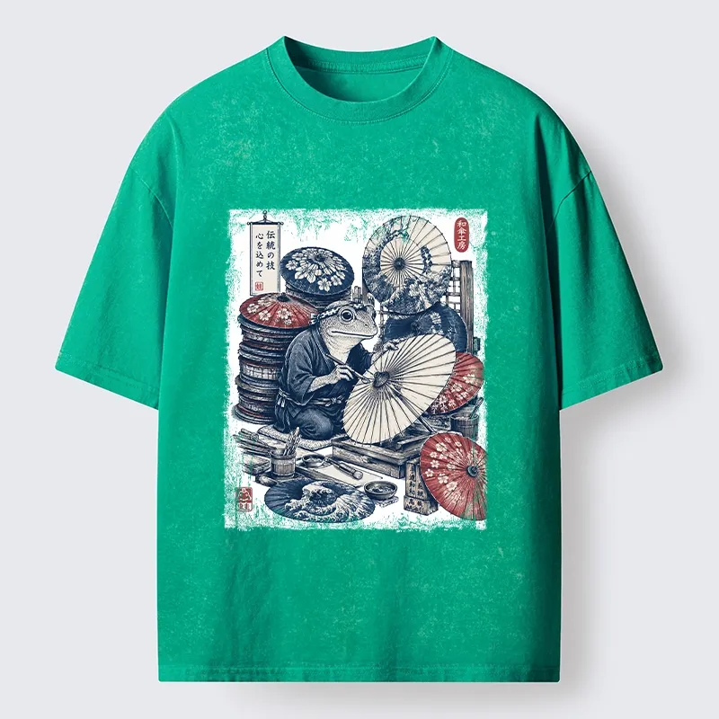 Tokyo-Tiger Umbrella Maker Frog Washed T-Shirt