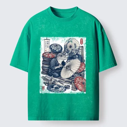 Tokyo-Tiger Umbrella Maker Frog Washed T-Shirt