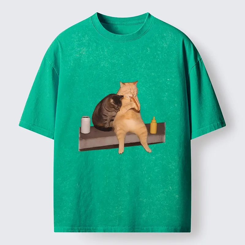 Tokyo-Tiger Hot Dog Snack Cats Washed T-Shirt