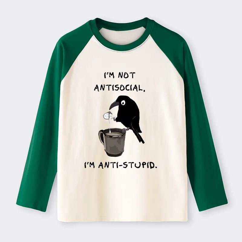 Tokyo-Tiger Cool Crow Sips Calm Coffee Alone Raglan Long Sleeve T-shirt