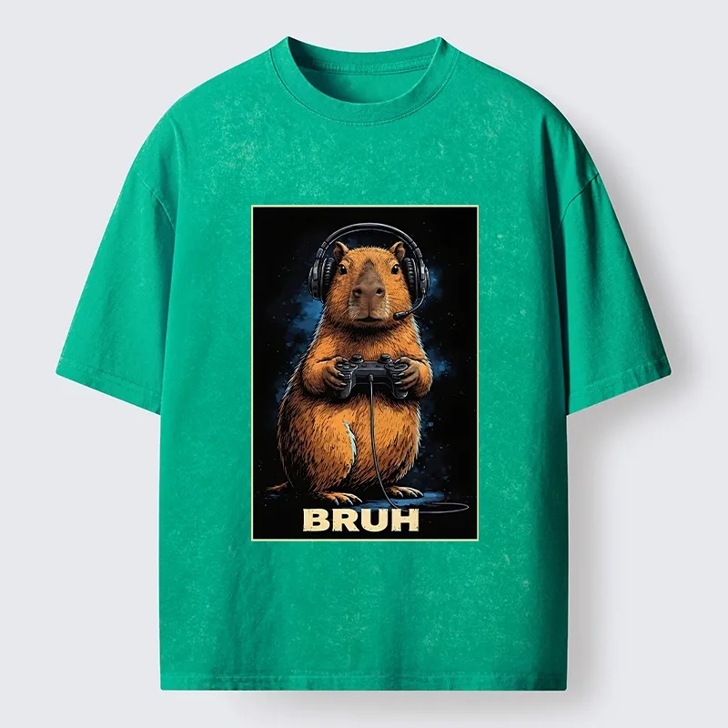 Tokyo-Tiger Gamer Capybara Meme Washed T-Shirt