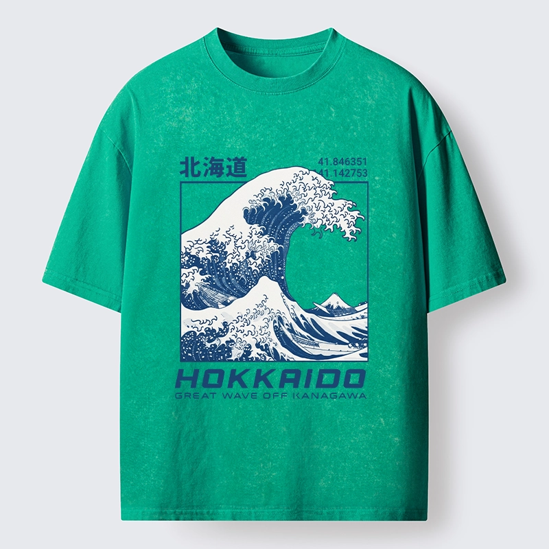 Tokyo-Tiger Hokkaido Wave Art Washed T-Shirt