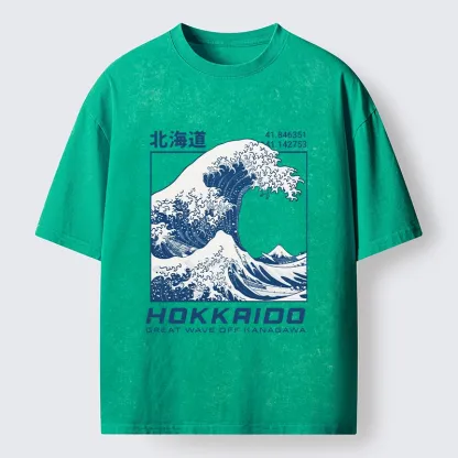 Tokyo-Tiger Hokkaido Wave Art Washed T-Shirt
