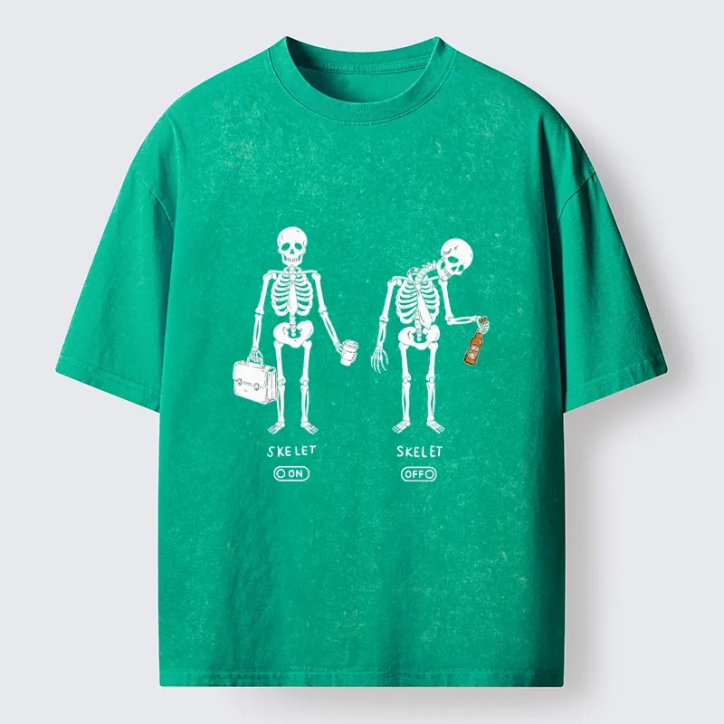 Tokyo-Tiger On Off Skull Daily Print Washed T-Shirt