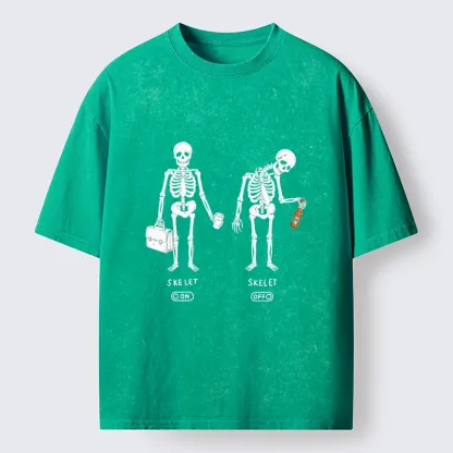 Tokyo-Tiger On Off Skull Daily Print Washed T-Shirt
