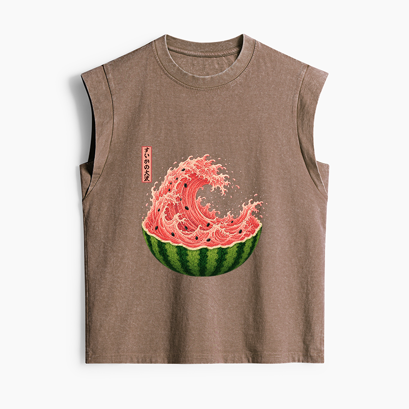 Tokyo-Tiger Watermelon Wave Summer Ukiyo Art Women's Washed Tank Tops
