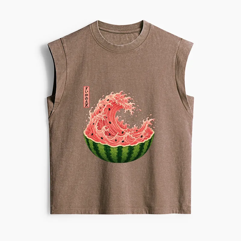 Tokyo-Tiger Watermelon Wave Summer Ukiyo Art Women's Washed Tank Tops