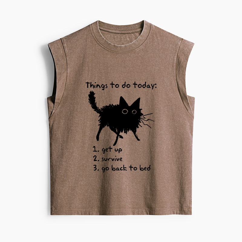 Tokyo-Tiger Lazy Cat Survive Day Funny Meme Women's Washed Tank Tops