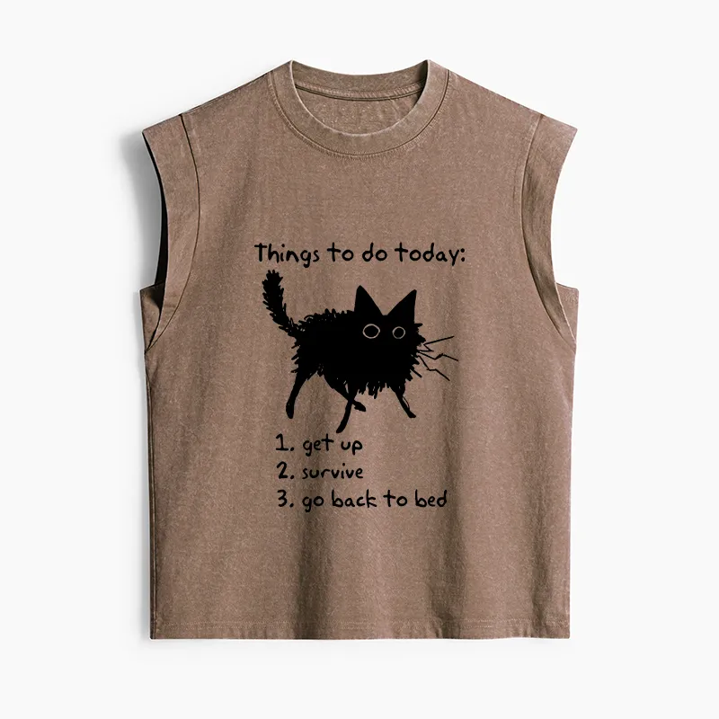 Tokyo-Tiger Lazy Cat Survive Day Funny Meme Women's Washed Tank Tops