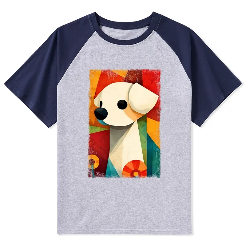 Tokyo-Tiger Retro Abstract Color Block Puppy Art Raglan T-shirt