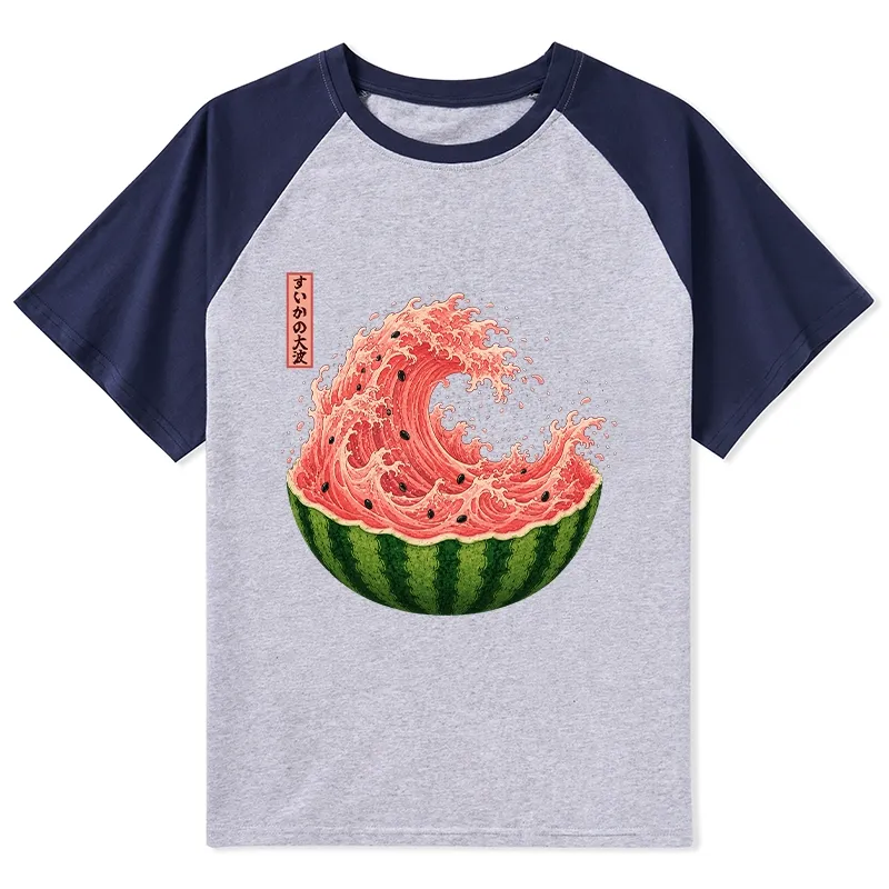 Tokyo-Tiger Watermelon Wave Summer Ukiyo Art Raglan T-shirt