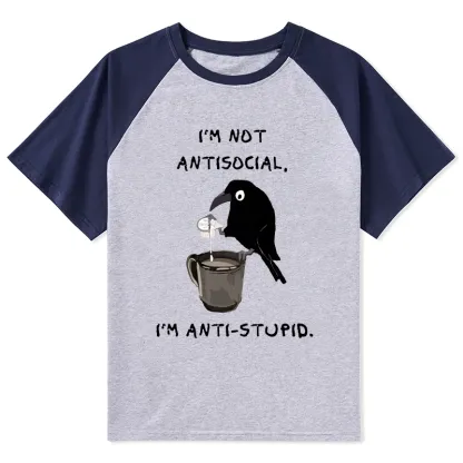 Tokyo-Tiger Cool Crow Sips Calm Coffee Alone Raglan T-shirt