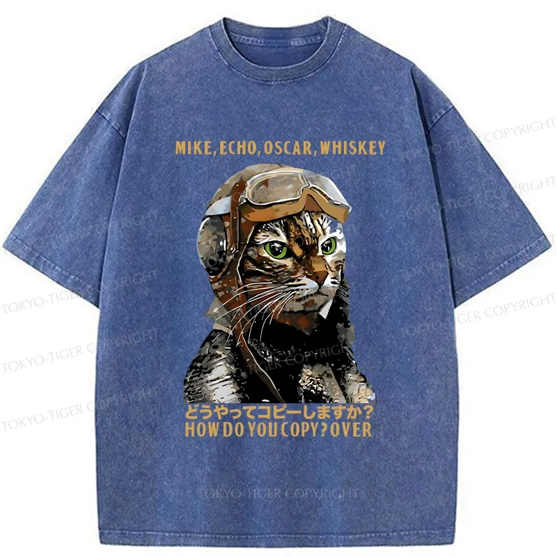 Tokyo-Tiger Funny MEOW Washed T-Shirt