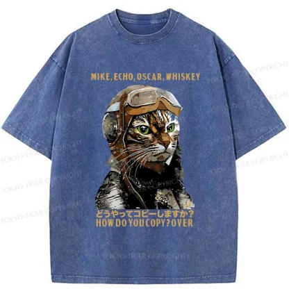 Tokyo-Tiger Funny MEOW Washed T-Shirt