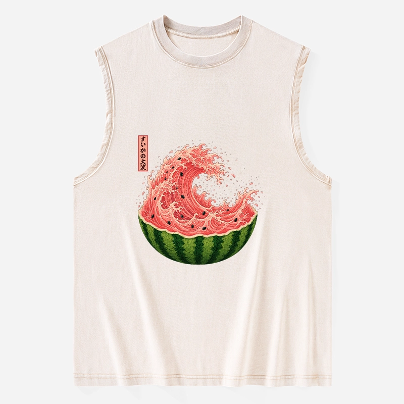 Tokyo-Tiger Watermelon Wave Summer Ukiyo Art Washed Tank