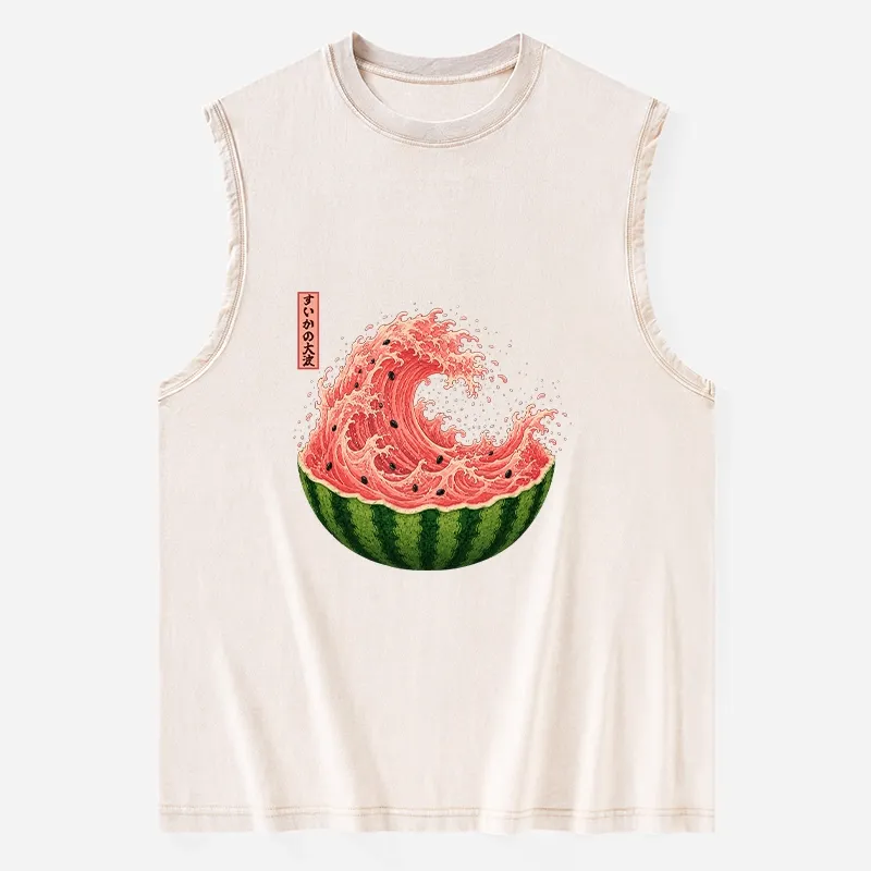 Tokyo-Tiger Watermelon Wave Summer Ukiyo Art Washed Tank Sale