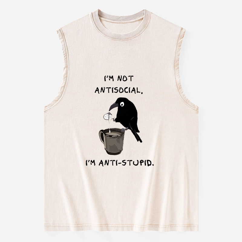 Tokyo-Tiger Cool Crow Sips Calm Coffee Alone Washed Tank