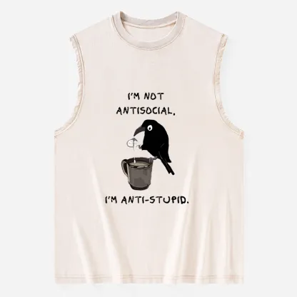 Tokyo-Tiger Cool Crow Sips Calm Coffee Alone Washed Tank