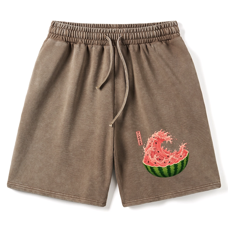 Tokyo-Tiger Watermelon Wave Summer Ukiyo Art Washed Shorts