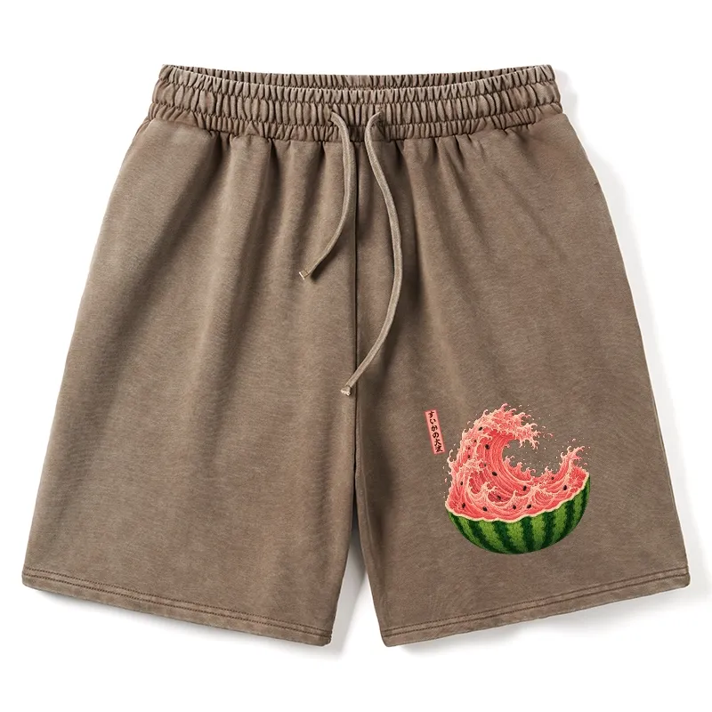 Tokyo-Tiger Watermelon Wave Summer Ukiyo Art Washed Shorts