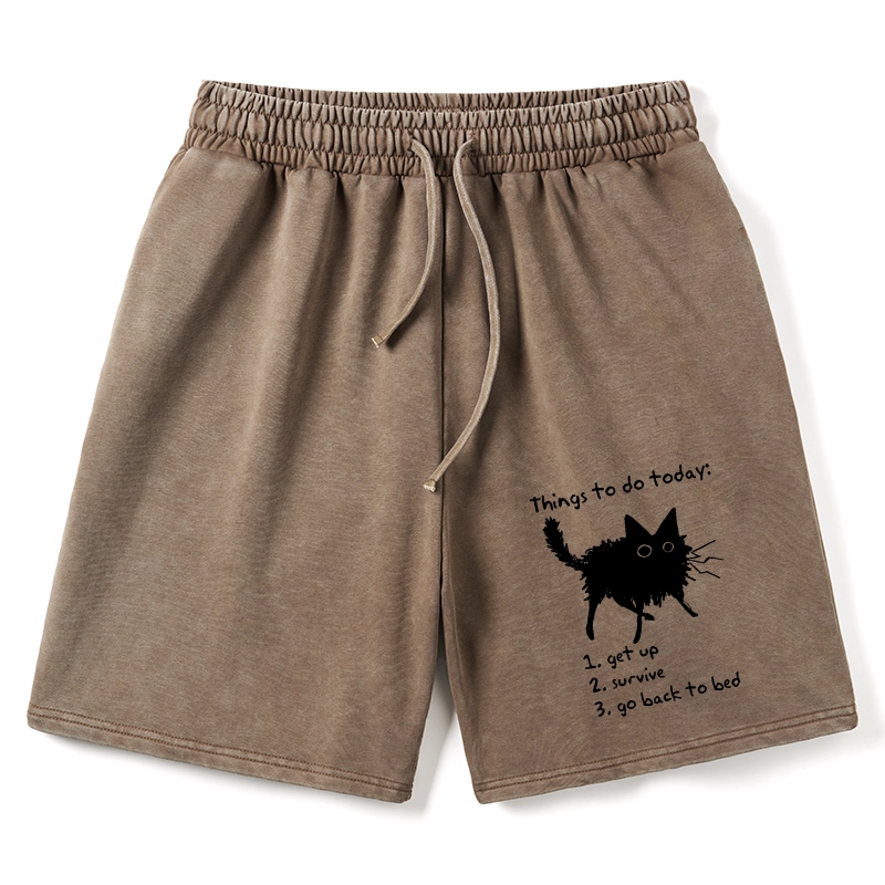 Tokyo-Tiger Lazy Cat Survive Day Funny Meme Washed Shorts